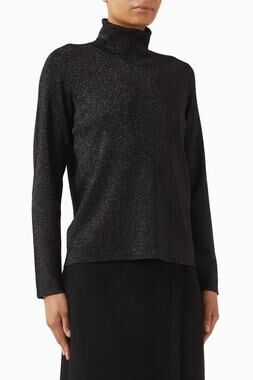 Eileen Fisher Women’s M Black Metallic Merino Wool Turtleneck Sweater NWT $298